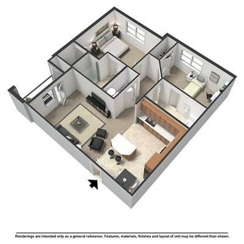 2x2 1045 Square Feet Floor Plan 3D