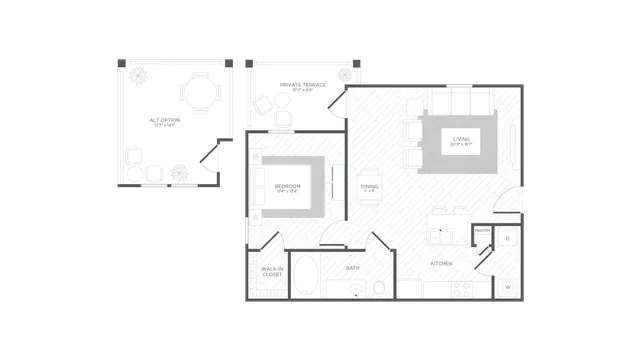 Coral Floorplan, 1 Bedroom 1 Bath, 703 Square Feet