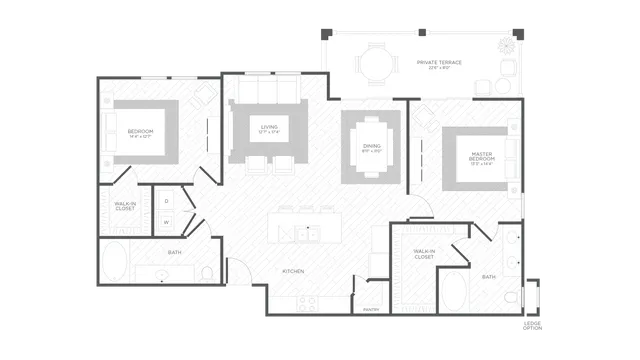 Sand Dollar Floorplan, 2 Bedroom 2 Bathroom, 1249 Square Feet