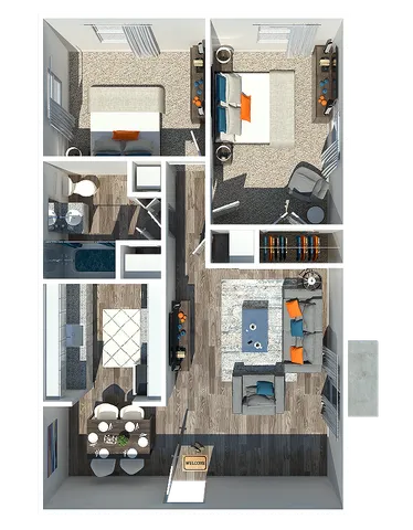 Ashton on Main Two Bedroom One Bathroom Floorplan