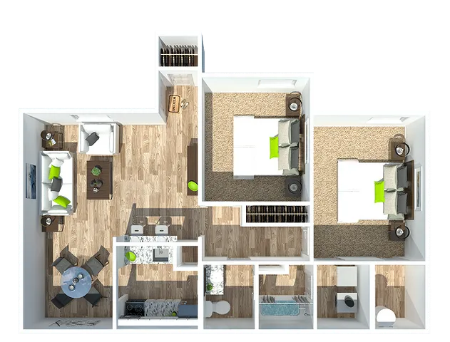2 Bedroom 1 Bathroom Layout