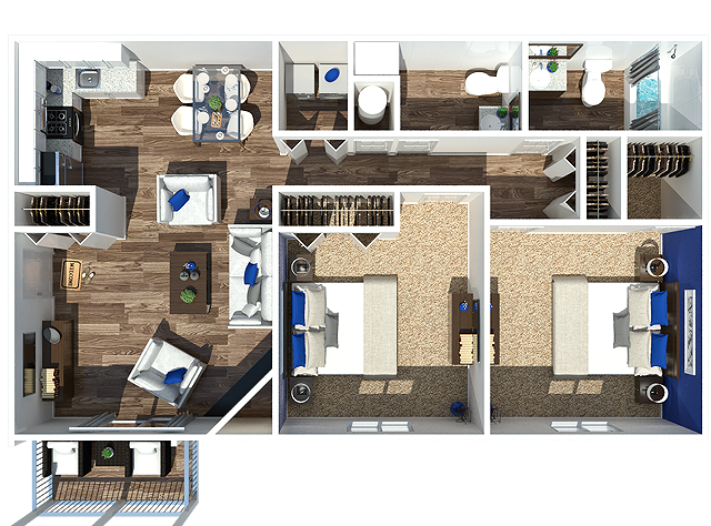 Two Bedroom | One + 1/2 Bathroom Floorplan