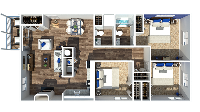 Three Bedroom | One + 1/2 Bathroom Floorplan