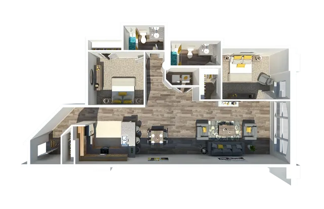 Two Bedroom 2 Bathroom 1104 Square Feet