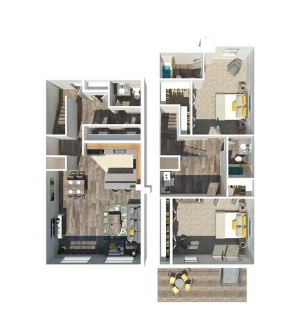 Two Bedroom Two and a Half Bathroom 1374 Square Feet