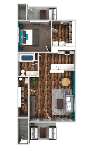 1 Bedroom 1 Bathroom Floorplan