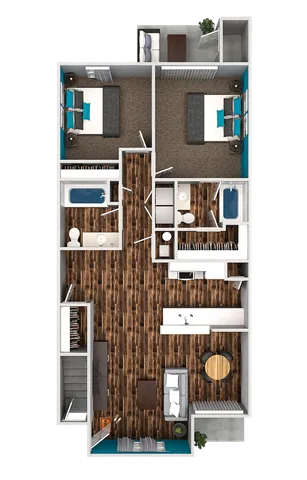 2 Bedroom 2 Bath Floorplan