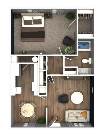 1 Bedroom 1 Bathroom Floorplan