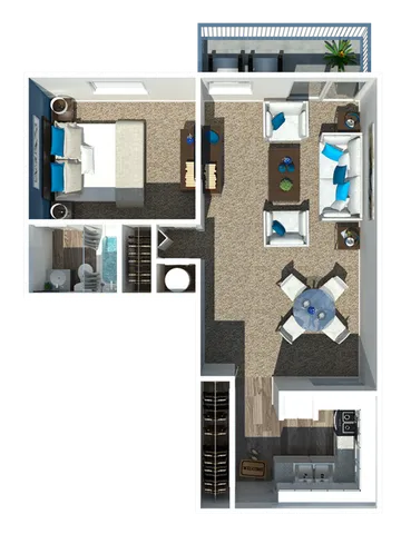 Retreat West Hills 1 Bedroom Floorplan
