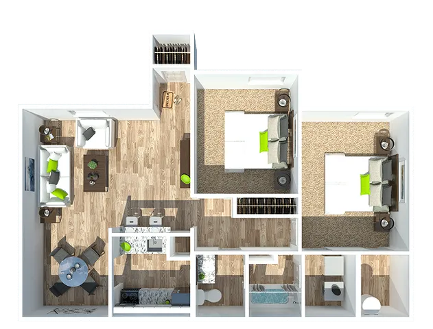 2 Bedroom 1 Bathroom Layout