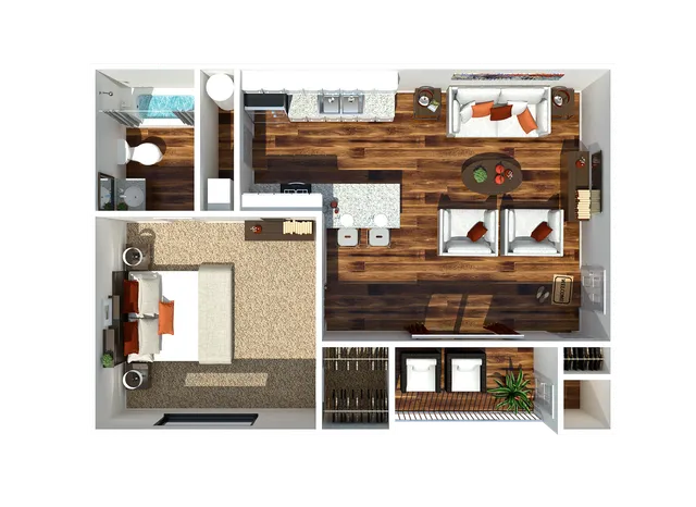 1 Bedroom and 1 Bath 630 SF