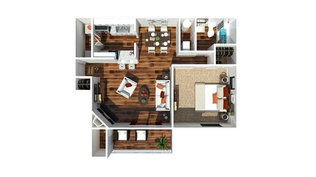 1 Bedroom and 1 Bath 806 SF