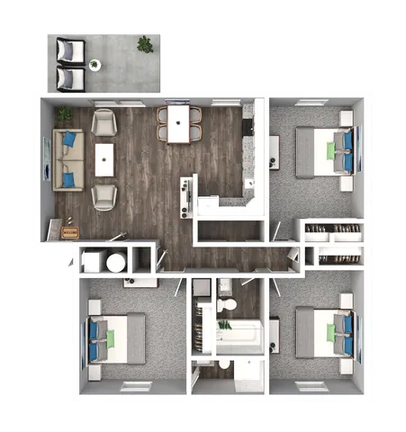 Modern floor plan showcasing 3 bedrooms, spacious living area, open kitchen, and private balcony. Elegant layout with cozy interiors and ample storage options.
