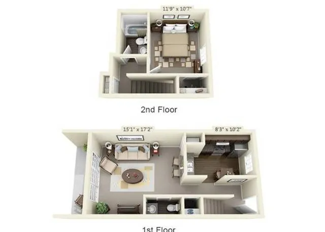 One Bedroom Townhome Floor Plan Image