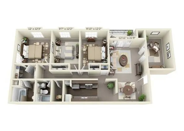 Three Bedroom Apartment Floor Plan Image
