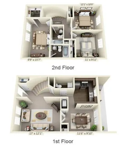 Three Bedroom Townhouse Floor Plan Image