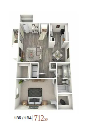 The Izzy 1 Bedroom, 1 Bathroom, 712 SF