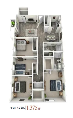 The Izzy Apartments 4 Bedroom, 2 Bathroom, 1375 SF