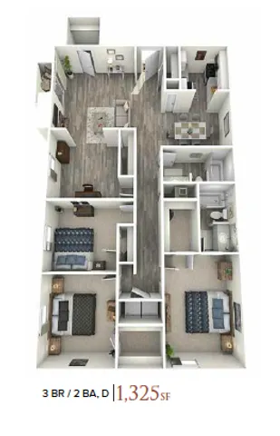 The Izzy Apartments 3 Bedroom, 2 Bathroom, Den, 1325 SF
