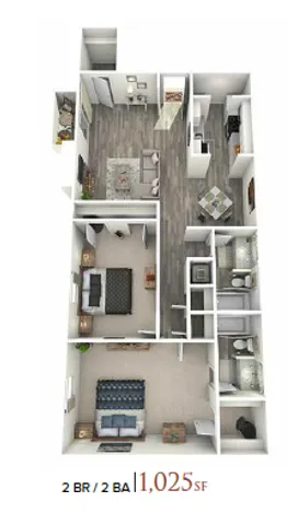 The Izzy 2 Bedroom, 2 Bathroom, 1025 SF