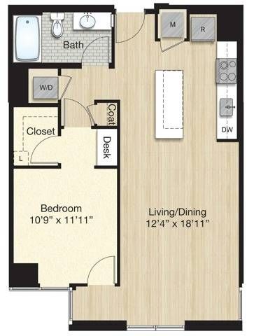 T61.1 1 Large Bed/1 Bath. Units 561, 761, 961 and 1161