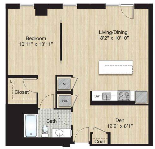 Tier 66 - Small 1 Bed Bath with Den
