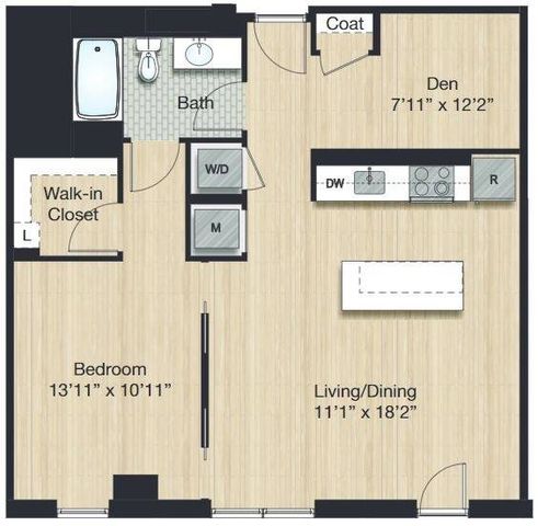 Tier 16.0 - Small 1 Bed 1Bath with Den