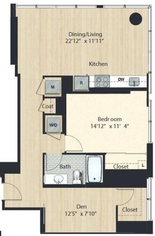 Tier 29.0 - Medium 1 Bed 1 Bath + Den