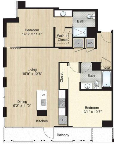 Tier 59.0 - 2 Bed 2 Bath with Balcony