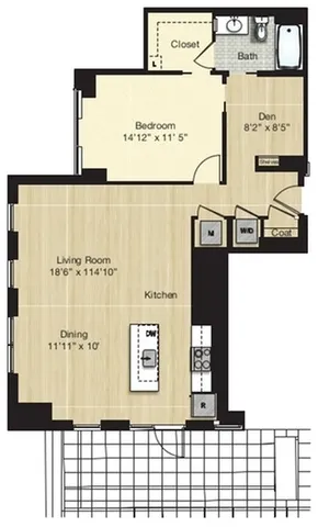 Tier 32.2 - 1 Bed with Den 1 Bath with Terrace