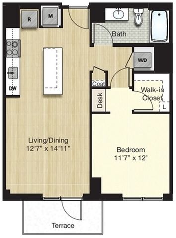 Tier 22.0 - 1 Bed 1 Bath with Terrace