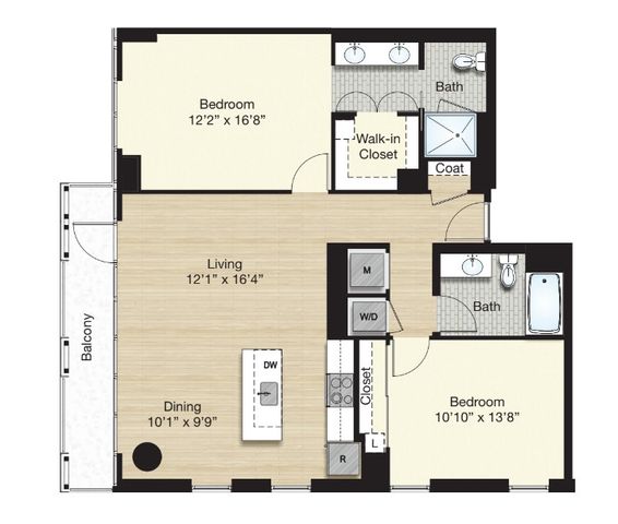 Tier 1.0 - 2 Bed 2 Bath with Balcony