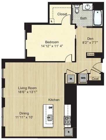 Tier 32.1 - 1 Bed w/Den/1Bath