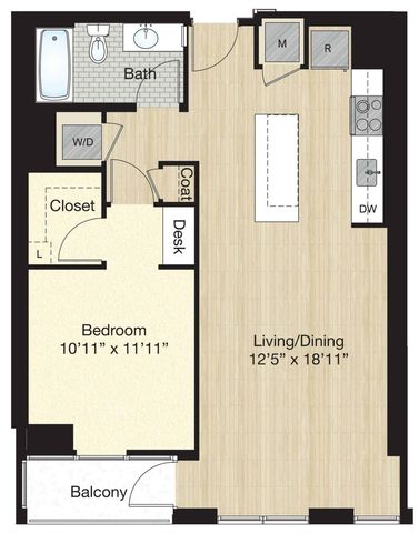Tier 75.1 - 1Bed/1 Bath w/Balcony