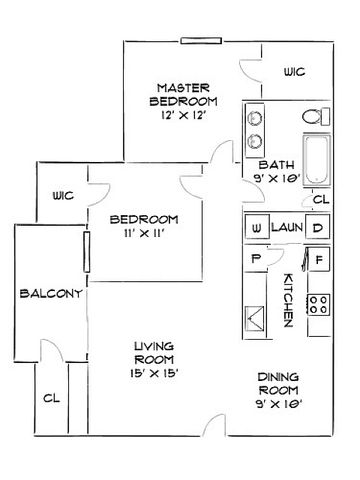 Inviting floor plan showcasing 2 bedrooms, a spacious living room, kitchen with dining area, and a cozy balcony, perfect for modern living.