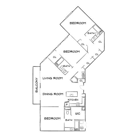 Inviting floor plan showcasing 3 bedrooms, a cozy living room, and modern kitchen with balcony access.