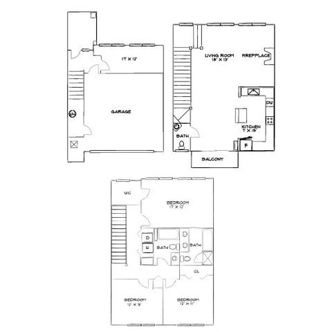 Elegant multi-level floor plan featuring 3 spacious bedrooms, a cozy living room with fireplace, modern kitchen, and convenient garage space.