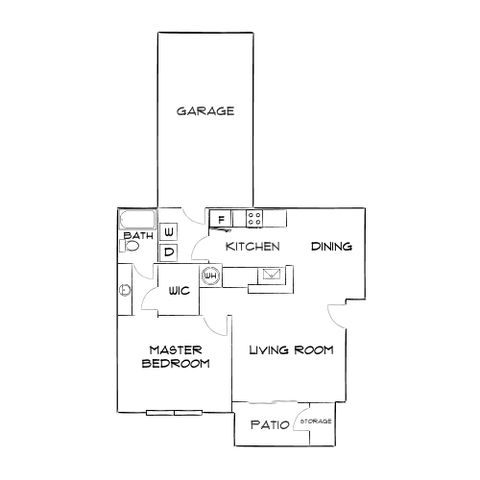 Elegant floor plan showcasing a master bedroom, well-appointed kitchen, spacious living room, dining area, garage, and patio for modern living.