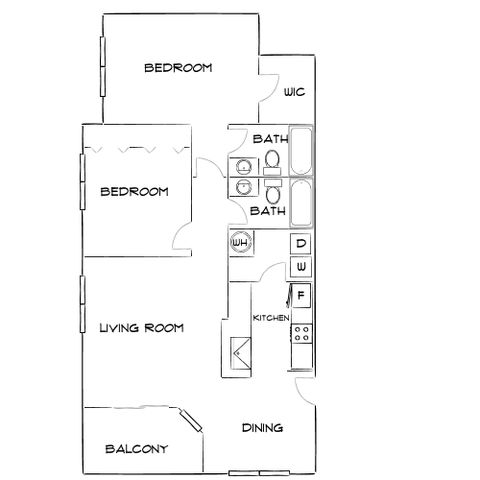 Inviting floor plan showcasing 3 bedrooms, 2 bathrooms, and an open living-dining space with a balcony for outdoor enjoyment.