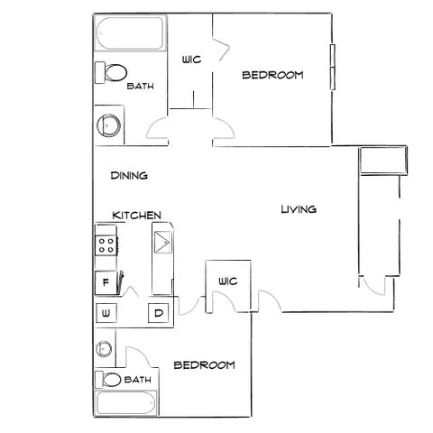 Charming floor plan featuring 2 bedrooms, open dining and living area, and a well-equipped kitchen with modern amenities.