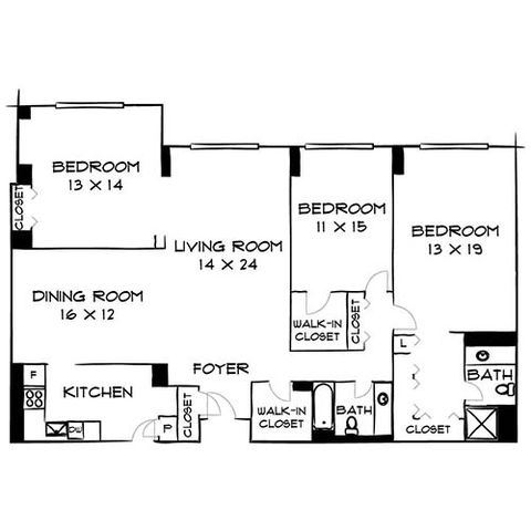 Elegant floor plan featuring three bedrooms, a spacious living room, and a formal dining area, complete with two bathrooms and a well-appointed kitchen.