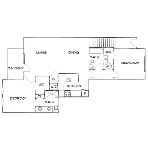 Elegant 2D floor plan with 3 spacious bedrooms, an open living and dining area, modern kitchen, and a relaxing balcony.