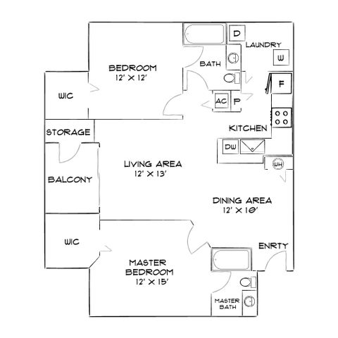 Elegant floor plan showcasing 2 bedrooms, spacious living and dining areas, private balcony, and modern kitchen.