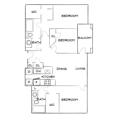 Modern 3-bedroom apartment floor plan with balcony, spacious living and dining area, and an elegant kitchen.