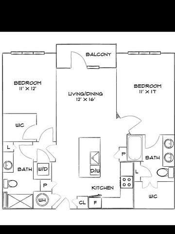 Modern floor plan showcasing 2 bedrooms, a stylish open living/dining area, and a well-equipped kitchen with island, plus a balcony for outdoor relaxation.