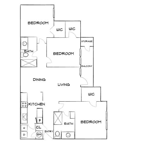 Retreat at Sweetwater - Three Bedroom Floorplan
