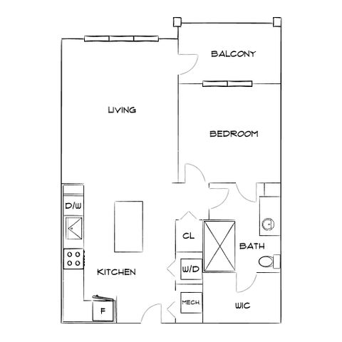 Harper Place at Bees Ferry - One-Bedroom Floor Plan