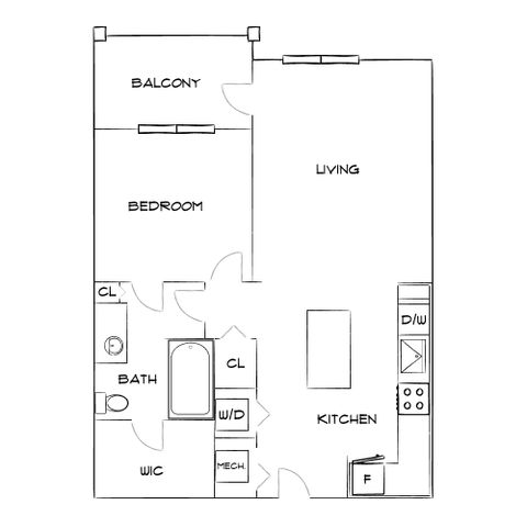 Harper Place at Bees Ferry - One-Bedroom Floorplan