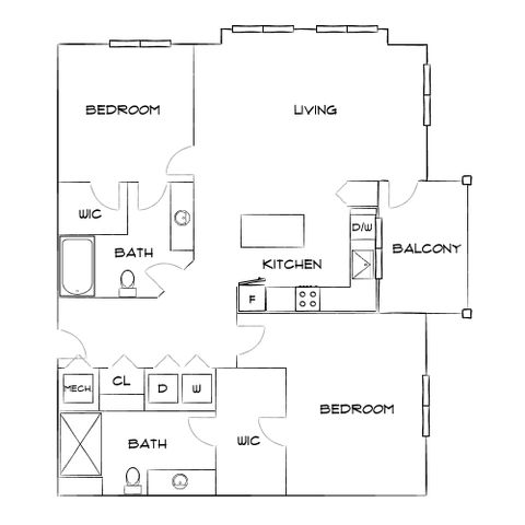 Harper Place at Bees Ferry - Two-Bedroom Floorplan