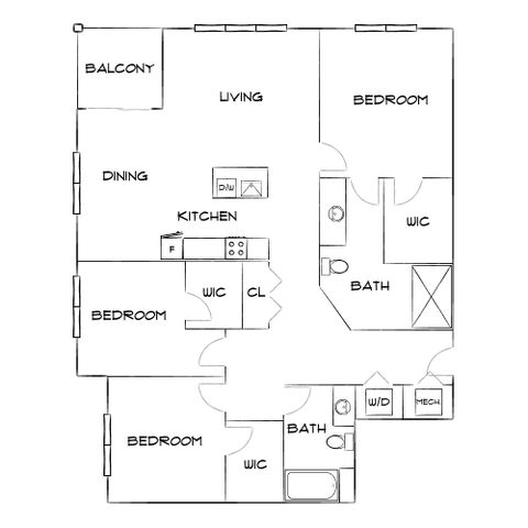 Harper Place at Bees Ferry - Three Bedroom Floorplan